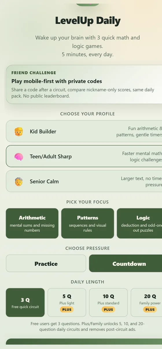 LevelUp Daily — a daily math & logic game